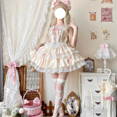 Japanese Women Lolita Ruffled Bow Party High Waist Princess ribbon Dress | eBay Japanese Women Lolita Ruffled Bow Party High Waist Princess ribbon Dress | eBay