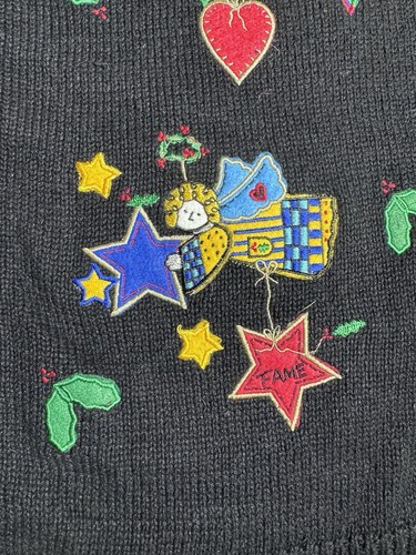 Vintage Quacker Factory BlackChristmas Cardigan 2X Angels Wishes Kitschy Button - Picture 7 of 24
