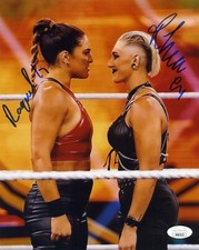 *FACE OFF* WWE NXT RHEA RIPLEY & RAQUEL RODRIGUEZ DUAL SIGNED 8x10 JSA AUTO