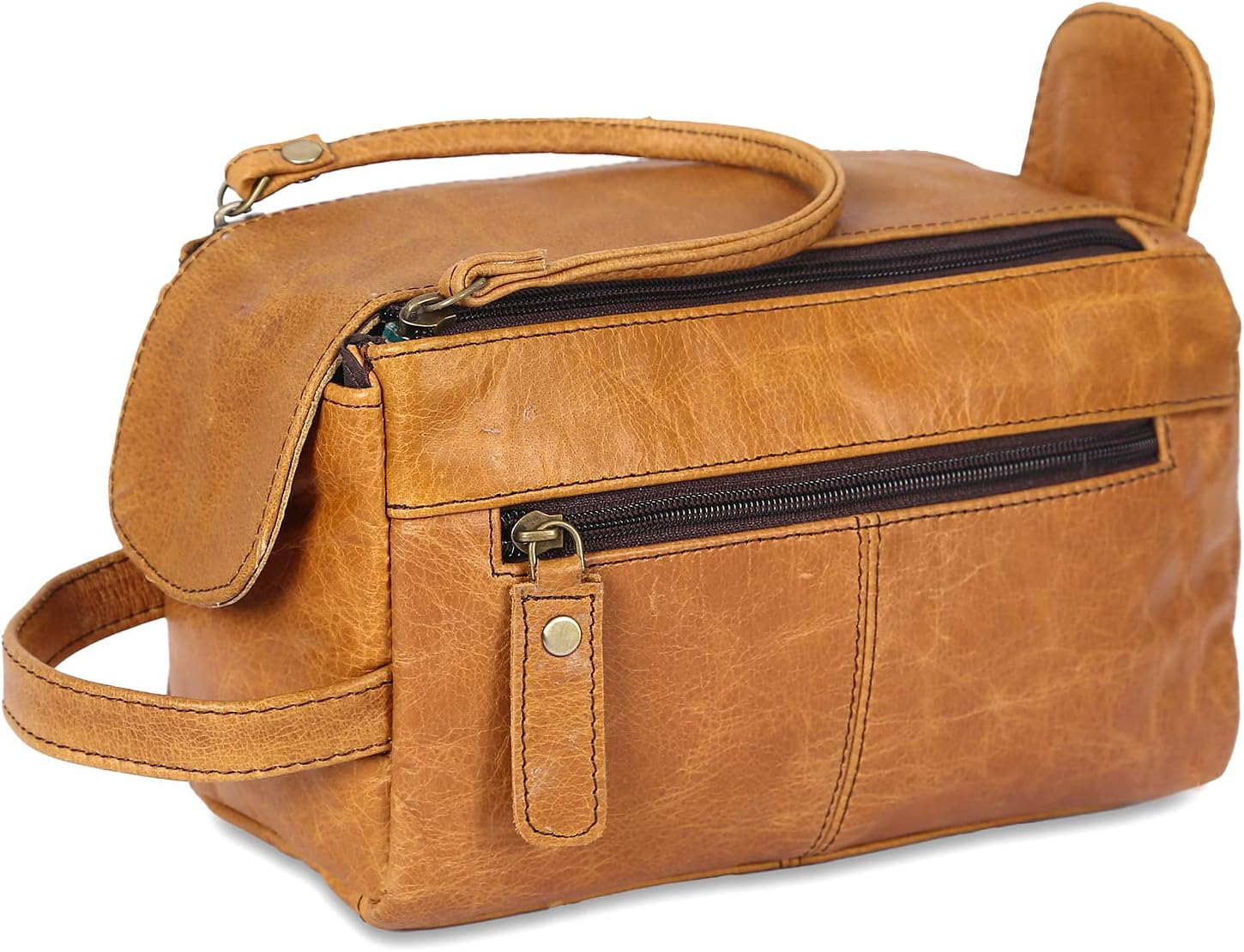 Toiletry Bag For Men Travel Toiletry Double Zipper Leather Dopp Kit Shaving Bag-image