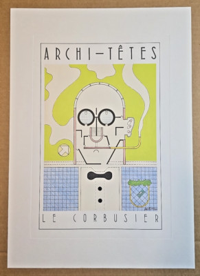 Unframed Lithograph ''Le Corbusier '' by Louis Hellman  Archi-tetes Series WS9D