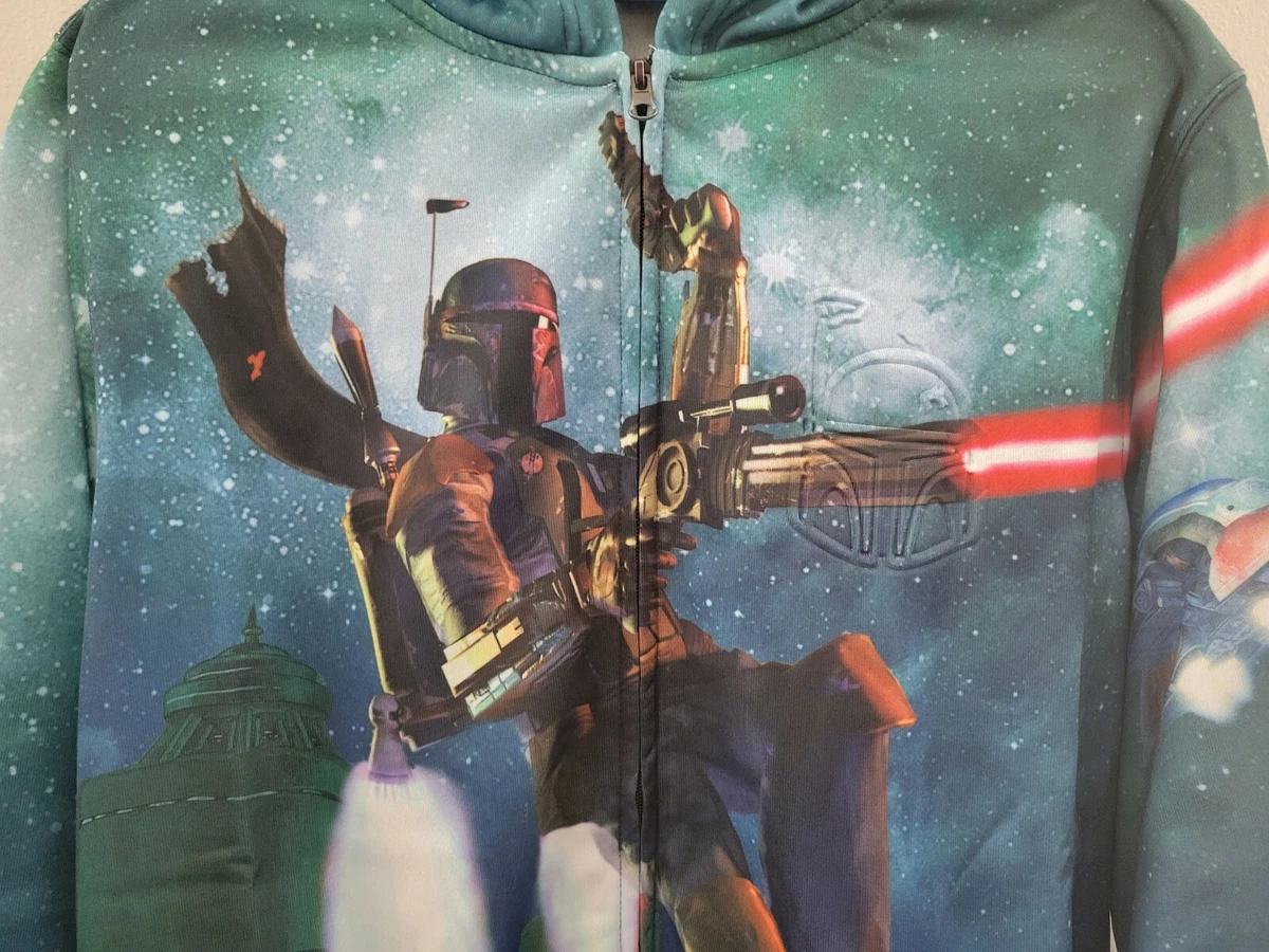 New Star Wars Movie Boba Fett Print Zip Up Hoodie Size Large