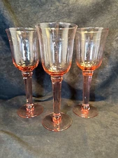 Hand Blown Rose Pink Recycled Glass Wine Water Goblets Made in Mexico Set of 3