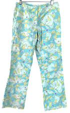 Lilly Pulitzer Pants 4 XS S Cotton Spandex FISH Print Blue Green Glitter Circles