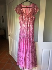 New Long Pink Lined Sequined Evening Dress - size 10