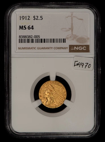1912 G$2.50 Indian Gold Quarter Eagle PQ Strong Luster - NGC MS 64 - VIDEO G4970