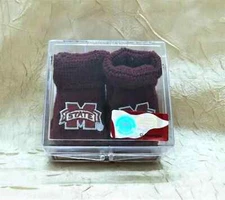 Mississippi State University NEWBORN Baby Booties Two Feet Ahead Brand Bulldogs