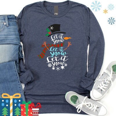''Let It Snow'' Navy Long Sleeve Tee (Bella+Canvas)(Size 2XL) (NEW)