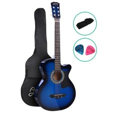 38 Inch Acoustic Guitar Wooden Body Steel String Full Size Cutaway Blue Alpha