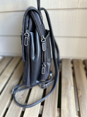Hillard&Hanson Women’s Black Leather Backpack with Pockets Hillard&Hanson Women main image 4
