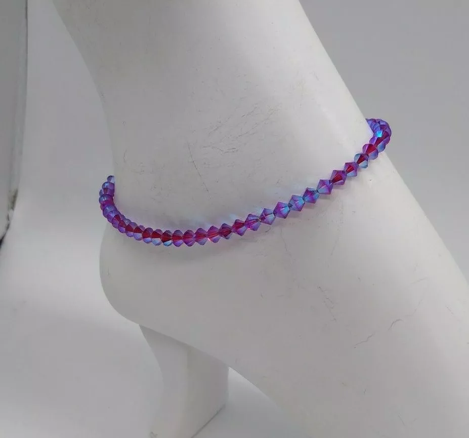 Handmade w/ Swarovski Crystal Ruby AB2X 4mm Bicone Beaded Anklet; Pick Size  | eBay