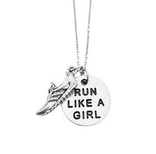 Pewter Running Shoe RUN LIKE A GIRL Necklace 18 inch Stainless Steel Chain