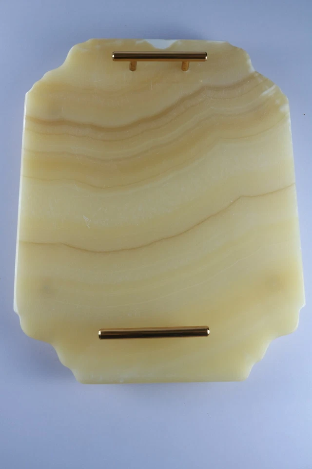 Handmade Alabaster Arabian Serving Tray with brass feet & handles, Decor, Gift - Image 2 of 4