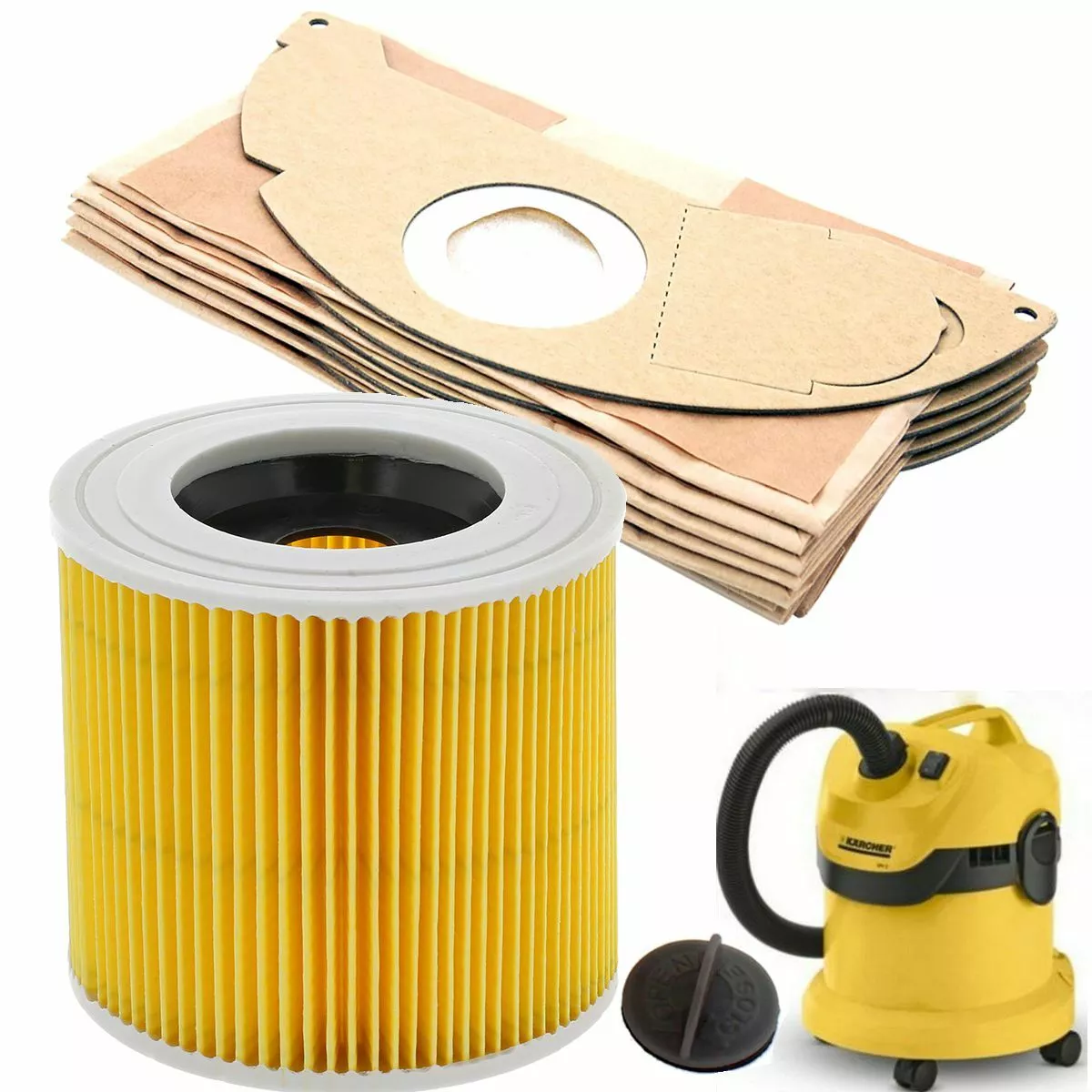 Per Karcher Bagnato & a Secco WD3 WD3P MV3 Filtro Aspirapolvere & 5  Sacchetti