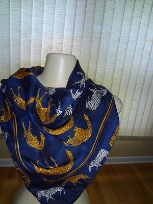 NWT Symphony Blue with Animals Print Made in Italy Ladies Square 34''X34'' Scarf 