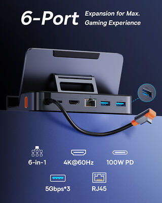 Baseus Steam Deck Dock 4K 60Hz Docking Station, 6-In-1 USB HUB Dock Mit HDMI