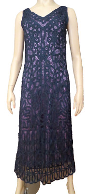 Tadashi Shoji Size 12 Black Lace Crochet Sleeveless Maxi Long Dress Gown Vintage