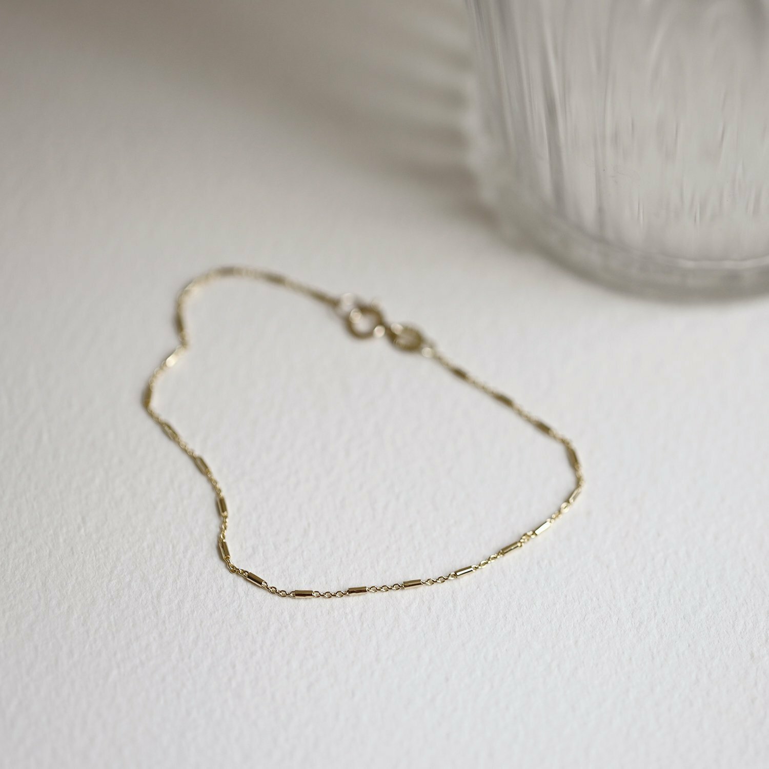 Tube Rolo Chain Anklet, Gold Chain Anklet Simple 14K Solid Gold Anklet