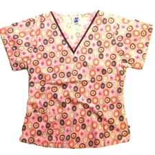 Women's Pink Brown Floral XS Scrub Top  Landau