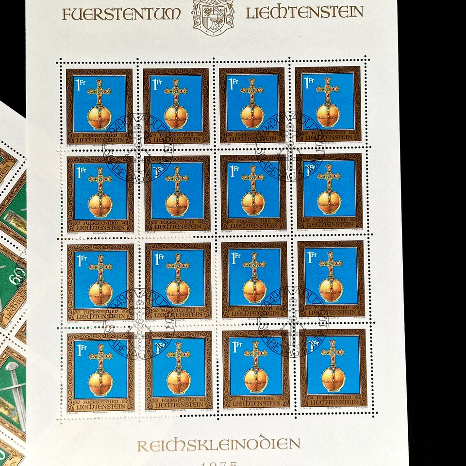 Liechtenstein 1975 - First Day Cancel - Imperial Regalia 4 Full Sheets 64 Stamps - Image 2 of 4