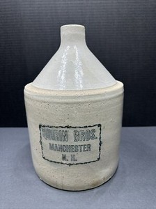 Antique QUIRN BROS Stoneware Pottery Whisky JUG  2 Gallon MANCHESTER N.H