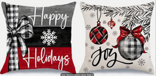 Set of 2 Christmas Pillow Covers, Christmas Ornament  "Happy Holidays " 18"x18"