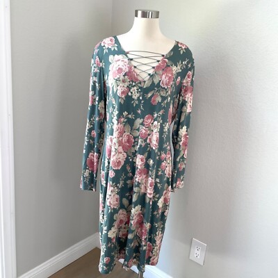 NEW Bold Elements Womens Plus XXL Floral V Neck Crisscross Lace Up Dress