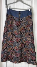 VTG Women  s Floral Skirt Denim Waistband Sz 12 Boho Hippie Western Gypsy
