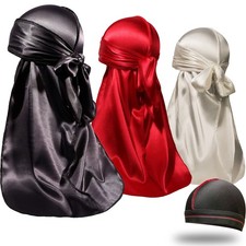3 Pieces Silky Durags and 1 Wave Cap Pack for Men Waves, Moisture-Tech Fabric...