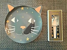 Pottery Barn Halloween PLATE+ UTENSI+CUP Holiday party black cat Dinner SET 12 -