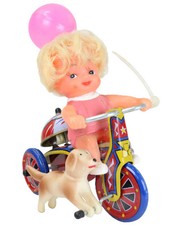 1950's MTU Korea Little Girl on Tricycle with Dog  Balloon Tin-Litho Wind-Up