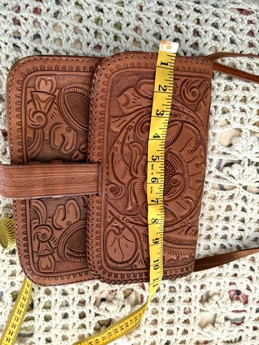 Vintage handbesetzte große Leder Handtasche Boho Need Conditioning Stiff Leather - Bild 6 von 8