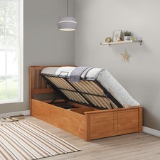Oak finish, 3ft single wood ottoman gas lift up storage bed frame