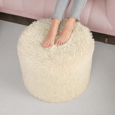 round Pouf Ottoman Foot Rest, Footstool, 17 X 14 Inch, Beige