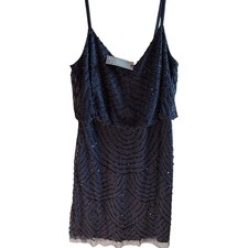 Adrianna Papell Blouson Beaded Dress Women Sz 4 Navy Blue Cocktail Flapper Party