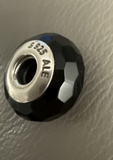 Pandora Faceted Charm Bead In Black Murano Glass 925 Silver ALE Retired VGC