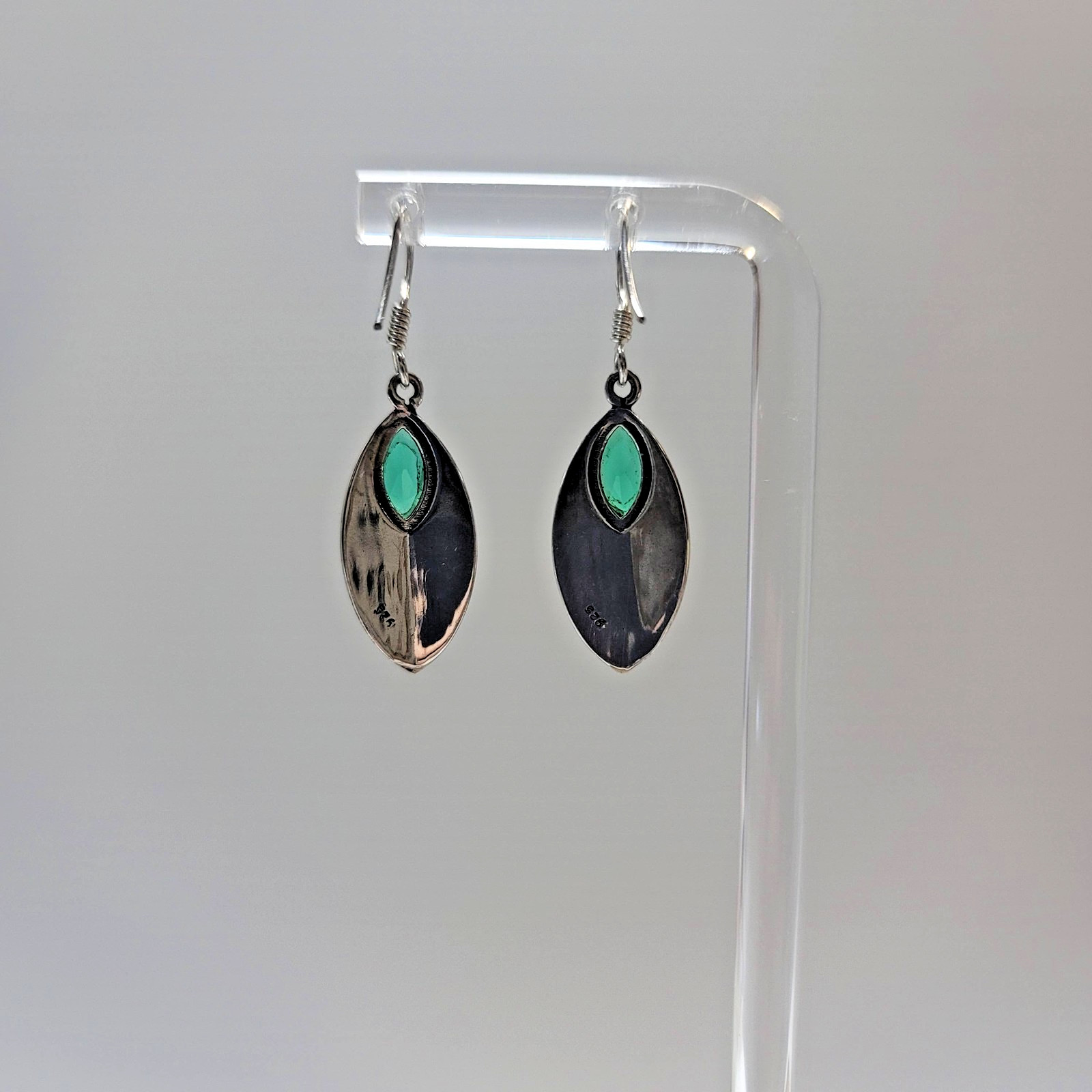 Sterling Silver 925 Emerald Leaf Dangle Earrings … - image 3