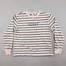 VINTAGE 80s 90s Guess Jeans USA Shirt Navy Red Striped Long Sleeve Embroidered