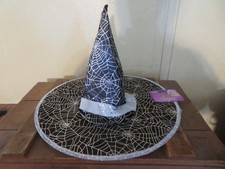 Womens Witch Hat Black with Silver spider web Costume Pointed Hat Adult Size NEW
