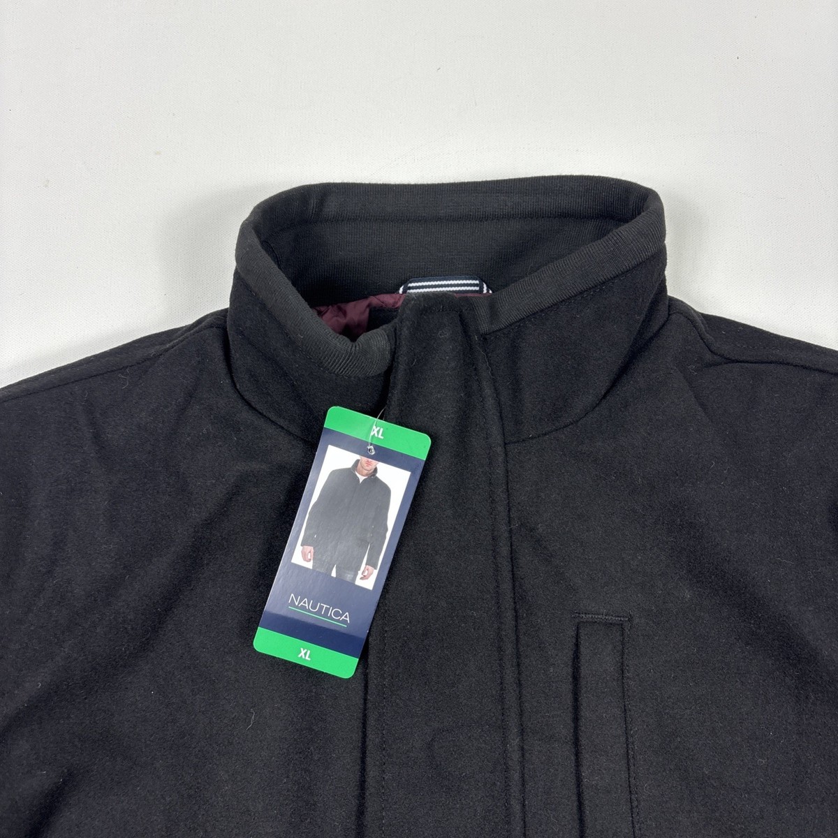 Nautica Men's Wool Blend Coat Jacket Stand Collar Black XL | eBay