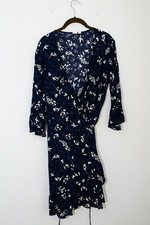GAP Dress Large Tall Blue Floral Wrap midi
