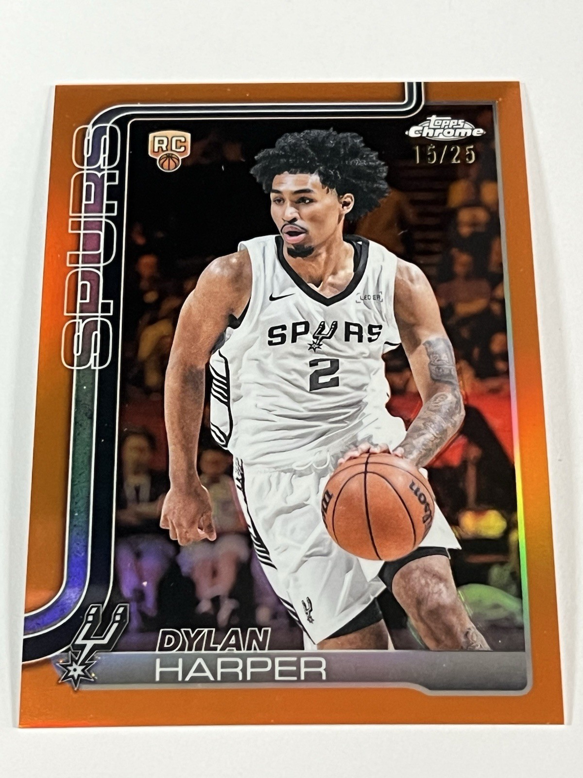 Dylan Harper 2025-26 Topps Chrome Rookie Base #252 Orange Refractor /25 RC Spurs