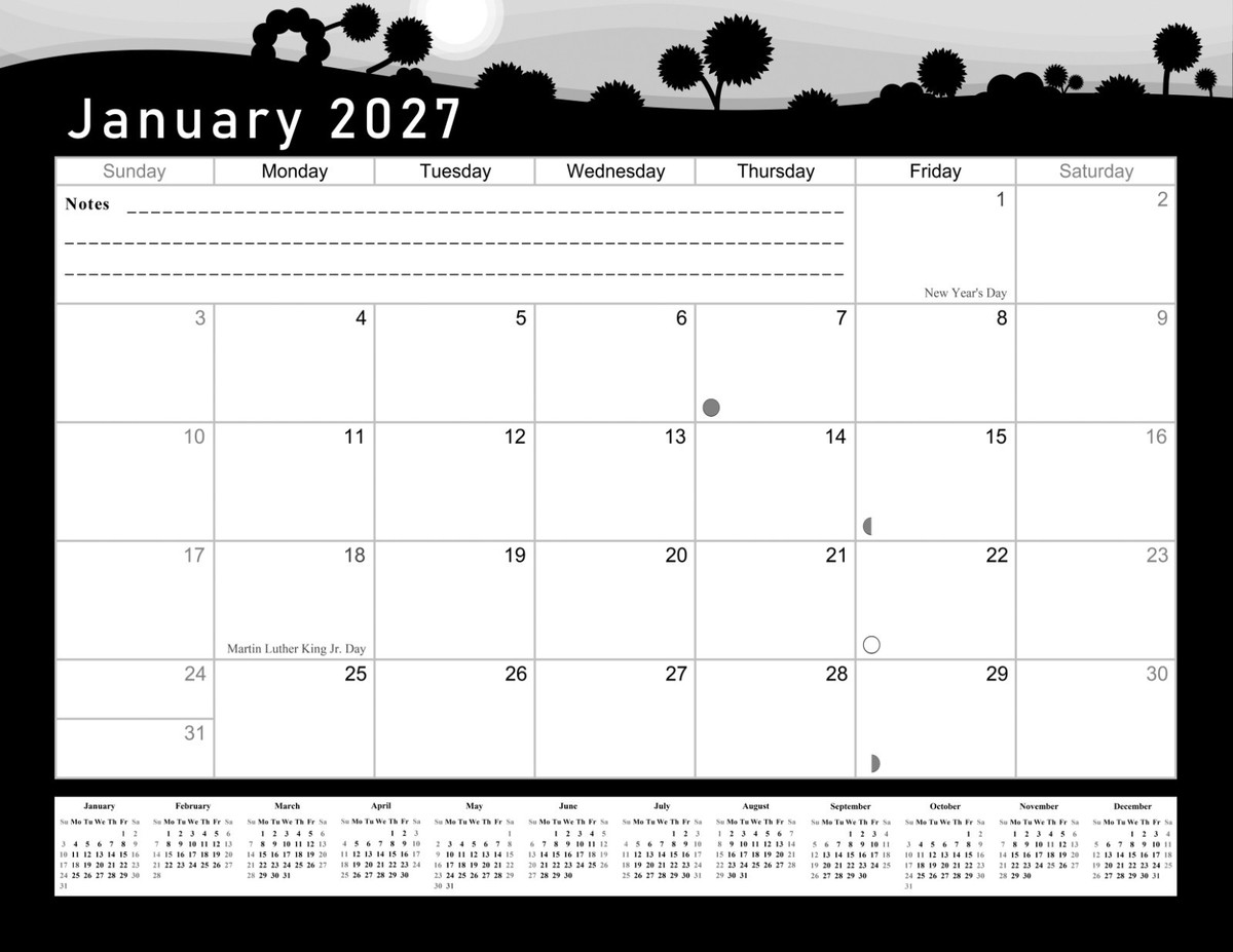 2027 Calendar 12 Months Student Calendar / Planner for 3-Ring Binder - v015