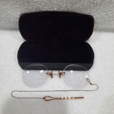 Antique 1/10 12k gold-filled GF Pince-Nez eye glasses w/ HAIR PIN lined case