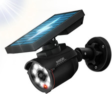 Solar Powered Fake Security Camera Outdoor with Motion Sensor Floodlight, Dummy