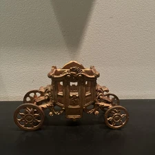 Vintage gold cast iron art Cinderella carriage Marked Inside F-R/D-L
