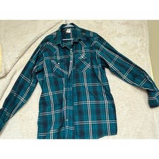 Saddle King Western Pearl Snap Shirt Mens 2XL Tall Teal Black Plaid Made in USA