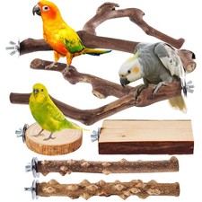 Bird Perches, Bird Perch for Cage, 6Pcs Natural Wood Parrot Perch Stand, Paw ...