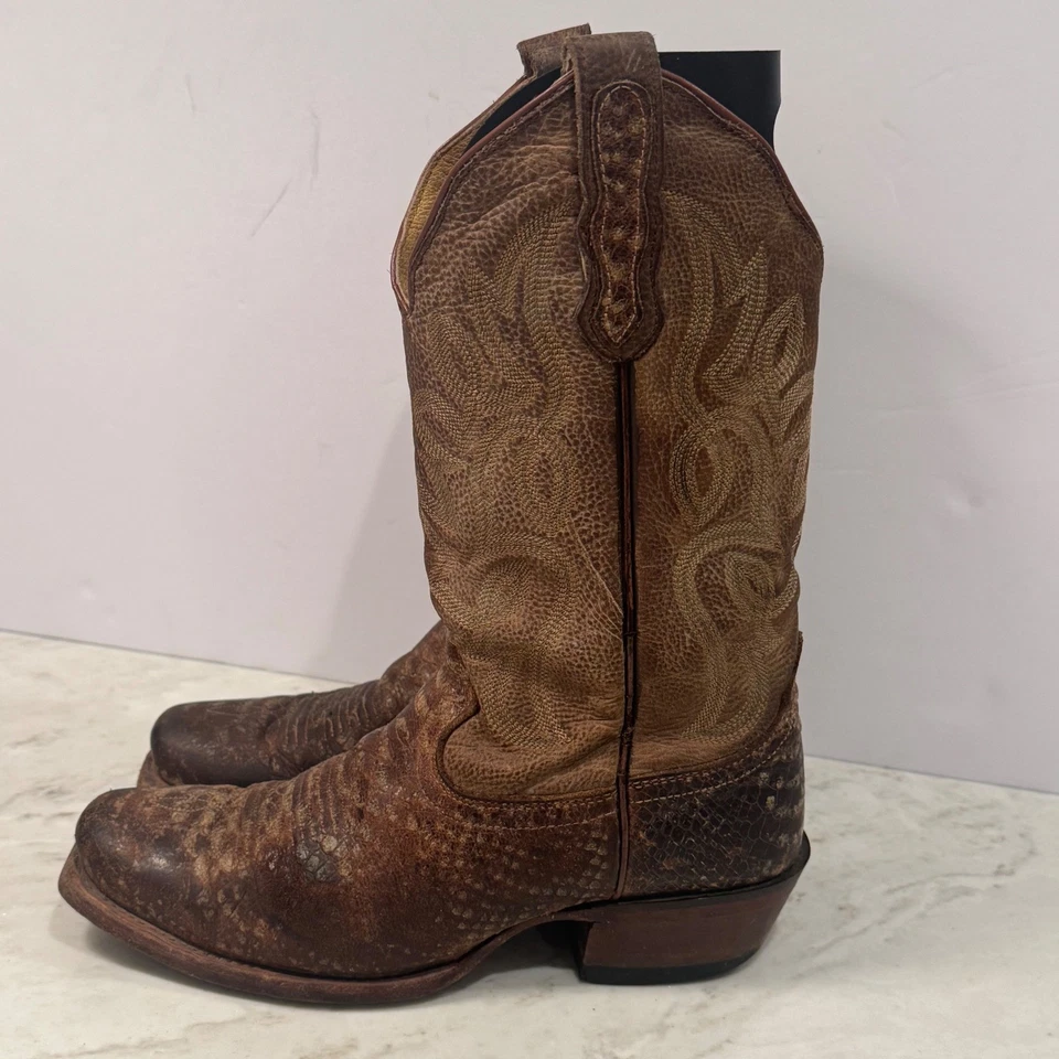 Женские ковбойские сапоги вестерн Nocona коричневая кожа с вышивкой змея размер 6 B - Изображение 3 из 4