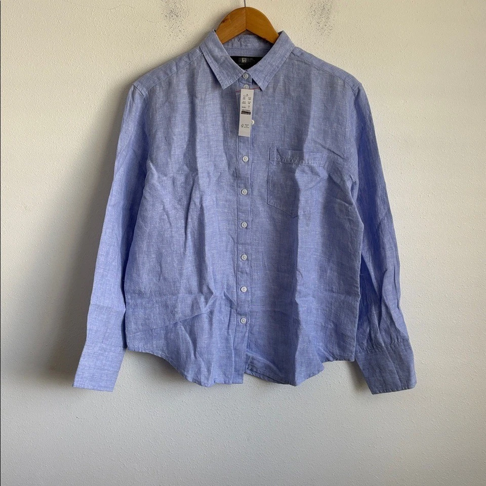 Camisa clássica J Crew Garçon em linho irlandês Baird McNutt tamanho 8 azul - Imagem 2 de 4